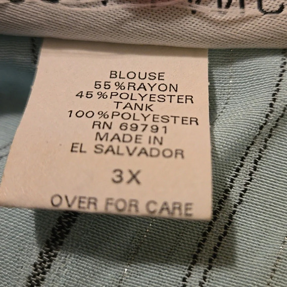 Gloria Lance Blouse Mint Green Black Stripes Size 3X Short Sleeve Built in Tank - Picture 8 of 13